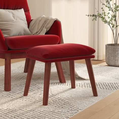 Repose-pied Tabouret Bas Pouf Bout de Canapé Rouge bordeaux 45x29,5x39 cm Velours 37219 (1/5)