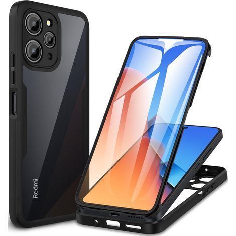 Coque Xiaomi Redmi 12 4G, Antichoc Housse avec Protection écran, 360 Degrés Protégé Téléphone Etui Robuste Double Face Bumper Transparent Case Portable Intégrale Coque pour Redmi 12 - Noir (1/5)
