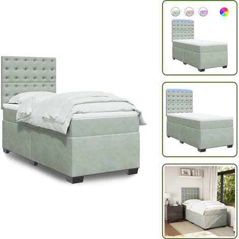 The Living Store Boxspringbett mit Matratze Hellgrau 80x200 cm Samt - Boxspringbett - Samtbett - Doppelbett - LED Beleuchtung - Höhenverstellbares Kopfteil (1/5)