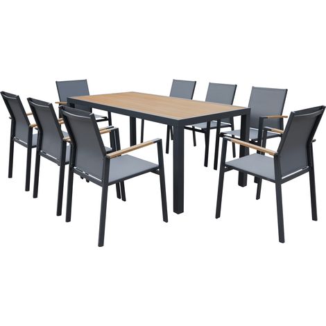 Set di mobili da giardino PALERMO in textilene grigio con 8 posti a sedere - alluminio antracite ed effetto legno