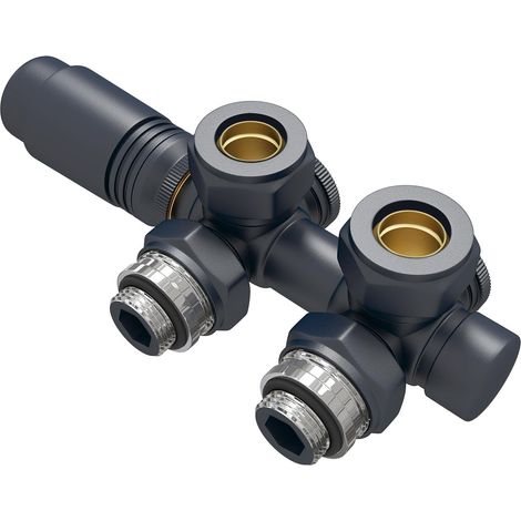 EMKE Multiblock - Rubinetteria per radiatore, blocco rubinetto, accessori per riscaldamento, angolo e forma passante, valvola per radiatore con termostato (φ15 x G1/2", 1 pezzo, antracite) (1/5)
