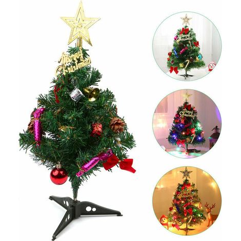 50Cm Mini Arbre De Noel Artificiel Arbre De Noel Avec Tabletop Led De Lumieres Ornements Suspendus Stand Pour La Decoration Interieure De Noel (Batterie Non Fournie) Vert (1/5)