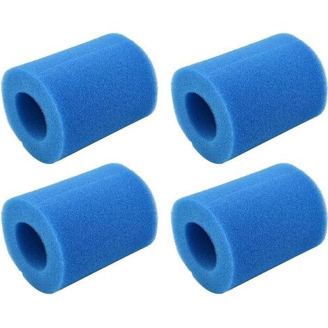 Pack of 4 reusable and washable Type II foam pool filter cartridges for 58094 – Compatible with 530 to 800 GPH pumps, above-ground and inflatable pools, blue (1/5)