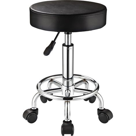 Tabouret réglable à roulettes Rond pour Spa, Salon, Massage, Bureau (Noir)