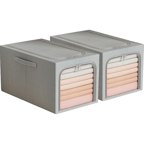Cesto portaoggetti con finestra trasparente, scatola per riporre vestiti, scatola in tessuto per la casa, organizer per traslochi di abiti, pieghevole, cesto portaoggetti per dormitorio, grigio - 2 pe