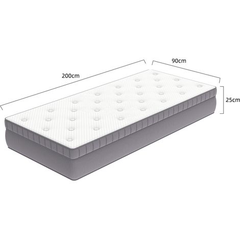 Matelas 90x200x25 cm blanc ancien en mousse et ressorts avec 7 zones de confort et soutien renforcé des bords (1/5)