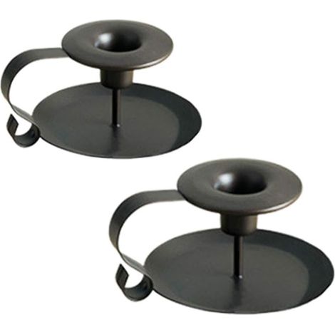 Bougeoir 2 Pcs, Chandelier Vintage en Fer Forge, Bougeoirs Noirs avec Poignée et Plateau Retro Candélabres Decoration Table pour Saint Valentin De Noël Halloween Mariage Cérémonie Anniversaire