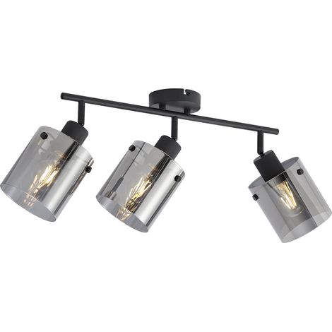 QAZQA Design Deckenstrahler schwarz mit Rauchglas 3-Licht - Domo