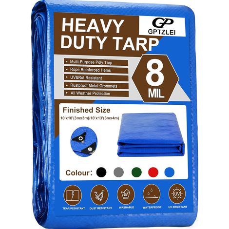 Bâche Imperméable 3x3m 120g/m² PE Renforcée – Résistante UV et Anti-Déchirure avec 24 Œillets Métalliques, Corde 5m, Sangles et Sac de Rangement – Protection Jardin, Voiture, Camping – Bleu (1/5)