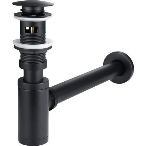 Bonde Pop Up Lavabo Siphon à Bouteille Réglable Noir Filetage G1 1 4 Avec Trop Plein Anti Odeur Kit Complet pour Rénovation Salle de Bains (1/5)