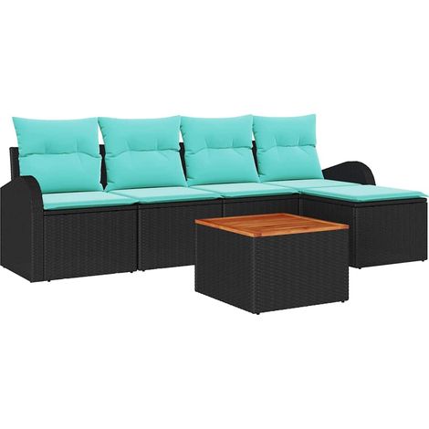Garden Sofa Set 6 pcs Black and Turquoise Poly Rattan vidaXL (1/5)