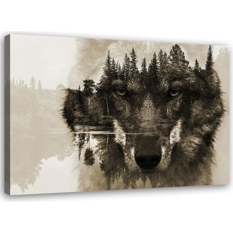 Tableau déco Loup Forêt Nature Noir Blanc 60x40 (1/5)