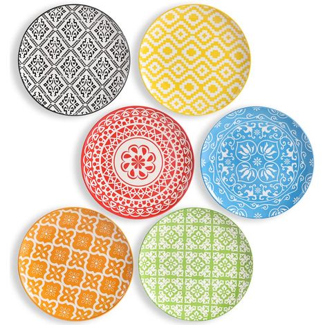 Assiettes Plates - Assiette Dessert Porcelaine - Lot de 6 Assiette Multicolore à Salade  Fruit  Hors-d'œuvre Petit Déjeuner - 20.3 cm (1/5)
