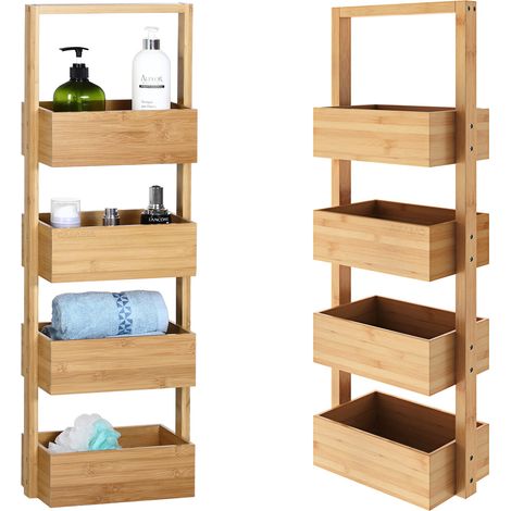 CASARIA® Badezimmerregal Standregal Bambus 4 Ablagen 88x16x28 cm Holz Küchenregal Korbregal Bad Badregal stehend Badezimmer Küche Regal Schmal