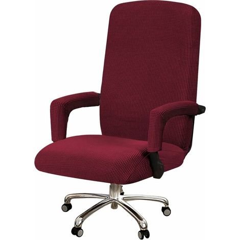 High Stretch Office Chair Cover Spandex Chair Cover for Office Chair Computer Office Chair Covers High Back, Feature Checked Jacquard Fabric Modern Simplism Style (Large, Burgundy Red) (1/5)