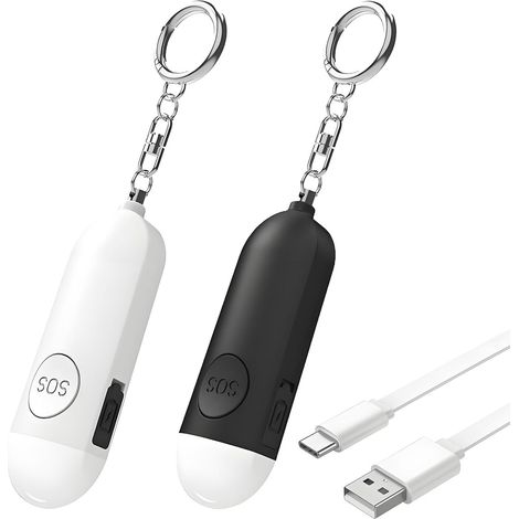 Alarme personnelle 2 pièces – Lumière clignotante – Avec mousqueton – Rechargeable par USB – Sirène SOS – Pour femmes, enfants et personnes se promenant la nuit (1/4)