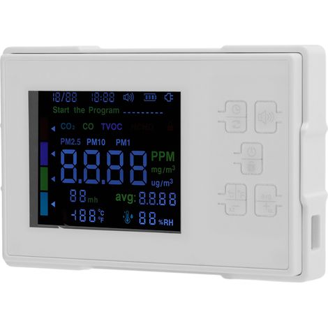 KF-909 Détecteur Qualité Air CO2, Monoxyde Carbone, Formaldéhyde, COV  Capteur Température et Humidité pour Maison, Bureau, Multi-Usages (Batterie Intégrée) (1/5)