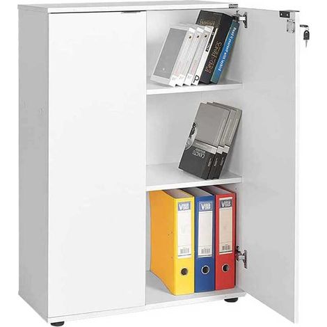 Armoire de Rangement 2 Portes - Meuble de Bureau - 3 étagères - pour Maison, Bureau, étude, Porte Carte, Porte-Documents - Blanc (1/5)
