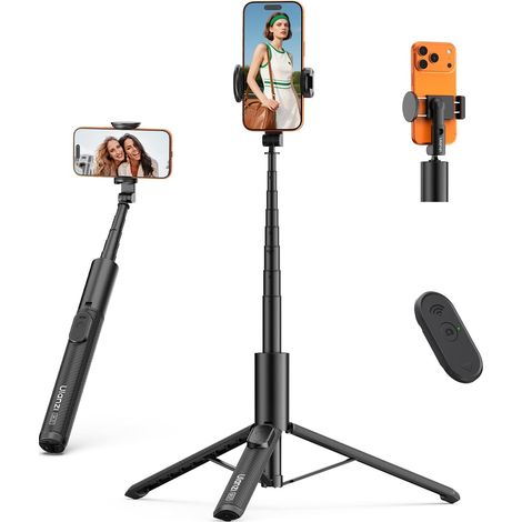 SK27 154 cm Smartphone-Stativ, 2-in-1 ausziehbarer Selfie-Stick mit 10 m kabelloser Fernbedienung – versteckte Handyhalterung, 200° Neigungswinkel, breite Füße, 379 g, für iPhone/Samsung/Android (1/5)