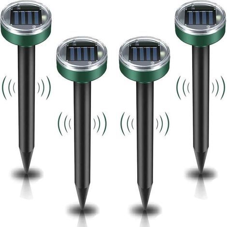 Solar-Powered Mole Repellent 4-Pack, Ultrasonic Deterrent for Snakes, Mice, and Moles, Rodent Repellent Trap.