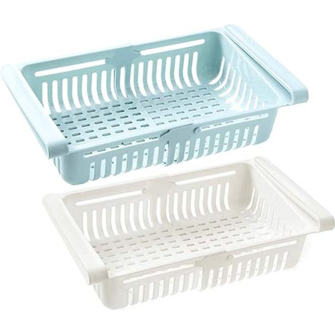 Juego de 2 cajas de almacenamiento retráctiles, cajón multifuncional, plástico PP, estante para refrigerador de cocina (1/5)