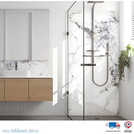 Panneau de douche : Marbre blanc de Zoagli - Couleur Gris clair - Alu composite - 90 - 245 (1/3)