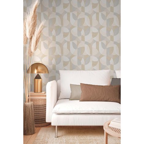 Papier peint art moderne, arbstrait, beige, salon, cuisine, hôtel, 399324 (1/4)