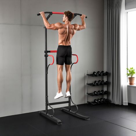 Barre de traction réglable en hauteur, station de dips robuste pour musculation à domicile, noir