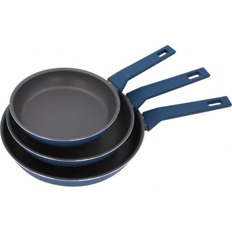 Lot de 3 poêles à frire en aluminium  Poêle bleue compatible tous feux 20 cm - 24 cm - 28 cm  Revêtement antiadhésif (1/5)