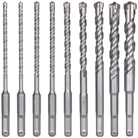 Forets à Béton, 9PCS (5 mm 16x160 mm) Foret Carrelage, à Percussion Électrique SDS-Plus pour Perforateur, Forets Transversaux, Brique, Pierre, Naturelle, Métal (1/5)