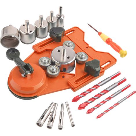 Diamond Drill Bit Set, Hole Saw and Core Bit with 10pcs 6-50mm Hole Saw, Drill Hole Locator, 4pcs Glass Drill Bit for Ceramic, Glass, Tile, Porcelain-Orange-set (1/4)