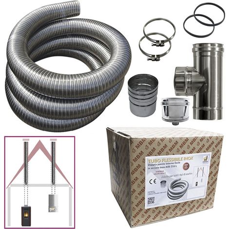 Kit de tubo de acero inoxidable 316 flexible de 5 metros de diámetro interno de 60 mm, liso, conforme a la norma CE EN 1856-2, conducto de humos