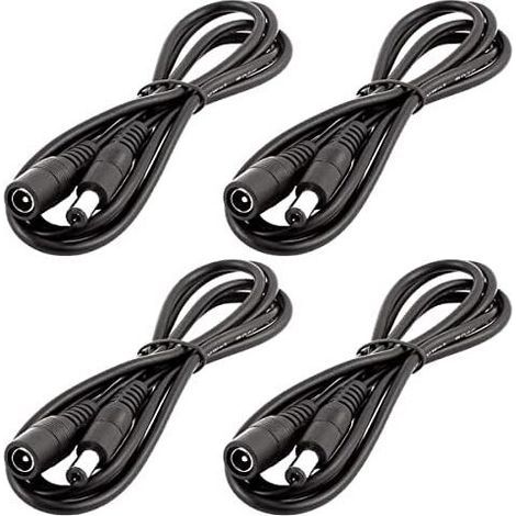 4pcs 1m DC 12V Câble d'extension Prise DC 5,5mm x 2,1mm DC 0-36V Cordon d'alimentation Rallonge électrique Mâle à Femelle pour Moniteur de Voiture, Caméra CCTV, Bande LED, Noir (1/5)