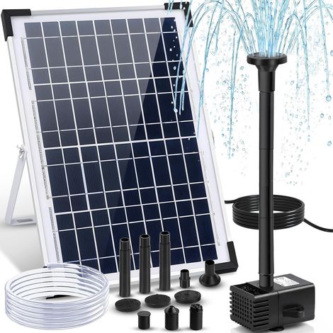 Yeomi 12W Solarbrunnenpumpe, solarbetriebene Wasserpumpe mit 132 GPH (500 l/h) Leistung, 6 Sprühdüsen und 3 m Kabel, Solar-Vogelbadbrunnen für Gartenteich, Pool, Terrasse und Wasserspiele (1/5)