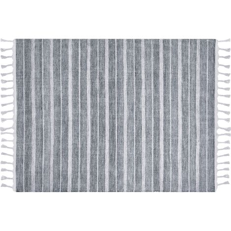 Alfombra gris claro blanco 140 x 200 cm plástico reciclado patrón a rayas Bademli