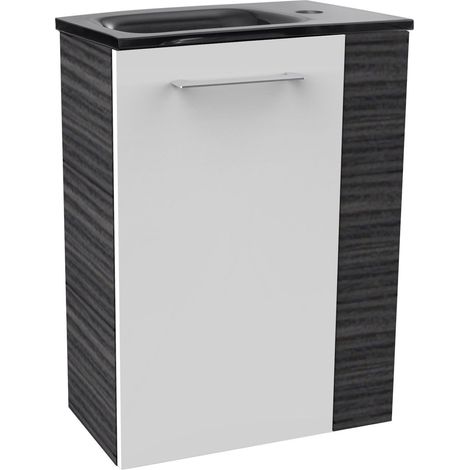 Fackelmann B. PERFEKT SBC Gäste-WC Set 2 Teile – Waschtischunterschrank Weiß mit Holz Anthrazit mit Waschbecken Glas in Anthrazit – Waschbeckenunterschrank schmal – Türanschlag links – 45 cm breit"-" (1/2)