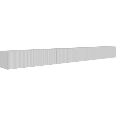 Meuble TV Suspendu 300 cm Blanc Mat Design Moderne Rangement à 6 Compartiments Façade Rainurée Déco Élégante et Contemporaine Salon/Chambre Panneau Laminé/MDF Solide (1/5)