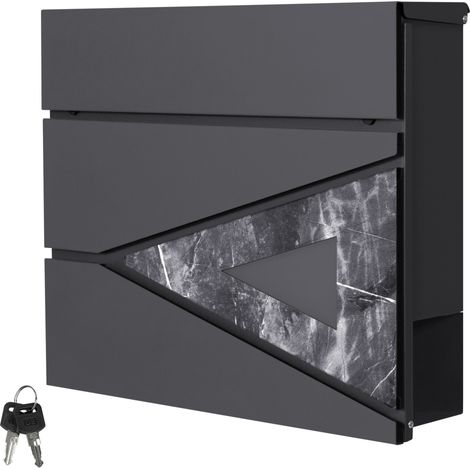 ML-Design Cassetta Postale Montaggio a Parete Muro Esterno 37x36,5x11 cm in Acciaio Antracite/Aspetto Marmo Nero Buca delle Lettere con Scomparto Porta Giornali Stile Moderno con Serratura e 2 Chiavi