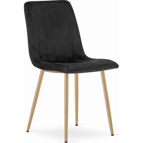 Sedia da pranzo Lava in velluto nero e gambe effetto legno (1/5)