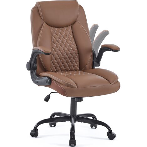 Sedia da ufficio ergonomica, braccioli ribaltabili, supporto lombare, seduta imbottita con molle insacchettate, pelle marrone (1/5)