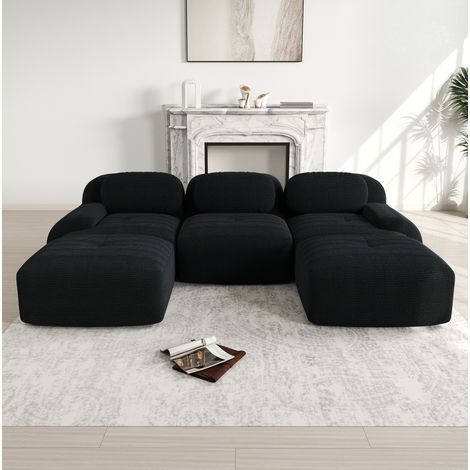 Ecksofa modular aus Cordstoff Schwarz, rahmenlos, montagefrei, mit 32D-Hochdichteschaum und rutschfester Unterseite