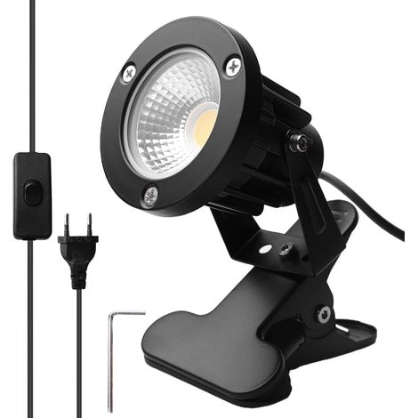Projecteur LED avec prise, 10 W, blanc chaud, 3000 K, avec clip et câble de 1,8 m, étanche IP65, pour pelouse, jardin, extérieur, cour, jardin (1/5)