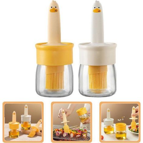 Lot de 2 Distributeur d'huile, pinceau silicone intégré, verre sodocalcique, capacité 130 ml, cuisine et barbecue