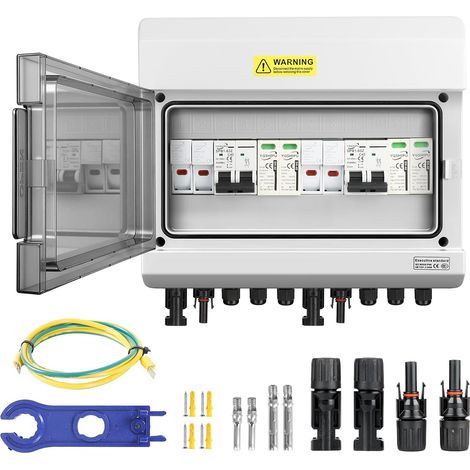 Boîtier de Couplage Parasurtenseur avec Fusible, Parasurtenseur 40A/1000V(2 in 2 out), Protection Surtension et Surintensité, Sectionneur/Disjoncteur, Boîtier IP65 Étanche pour anneaux Solaires (1/5)