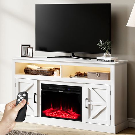 Mobile TV Bianco con Camino Elettrico Effetto Fiamma 3D e Telecomando Luci RGB (1/5)