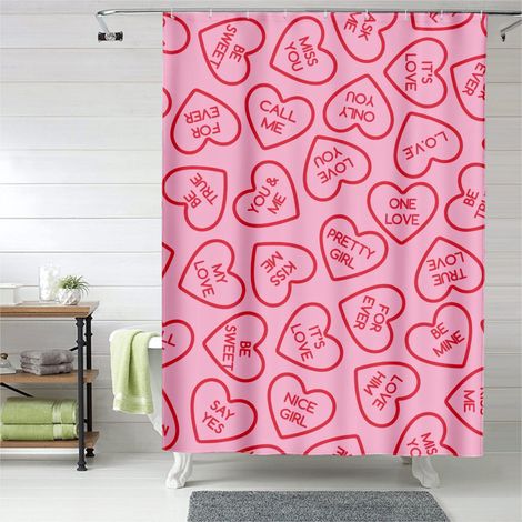 Rideau de douche motif cœurs artistique moderne, polyester, 180x180 cm (1/5)
