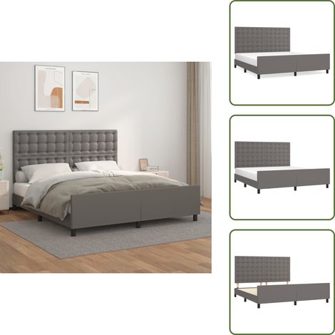 Bettgestell mit Kopfteil Grau 180x200 cm Kunstleder - Bettsofa - Schlafzimmermöbel - Boxspringbetten - Doppelbett - Lattenrost (1/5)
