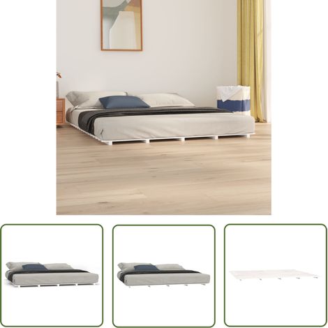Lit adulte pour 2 personnes, Structure de lit, Assemblage Facile, Blanc 200x200 cm Bois de pin massif OIB6787E (1/5)