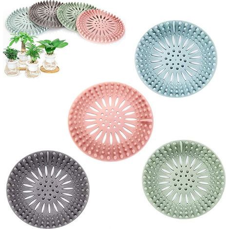Filtro de silicona para cabello, 4 piezas, filtro protector para desagües, para usar en el baño y la cocina, fácil de limpiar. (1/5)