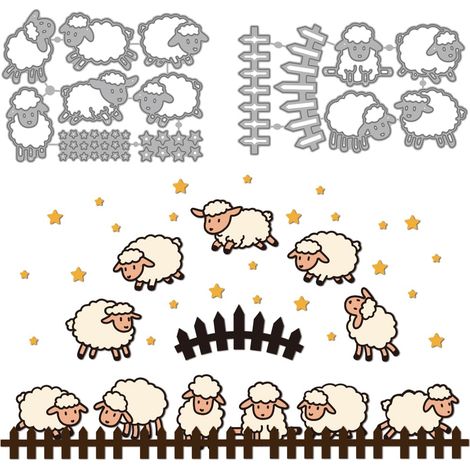 Matrices de Découpe en Métal Mouton Petite étoile Pochoirs de Découpe de Moutons de Animé Clôture de Ferme Matrices de Gaufrage pour Création de Cartes Scrapbooking Album Décor (1/5)